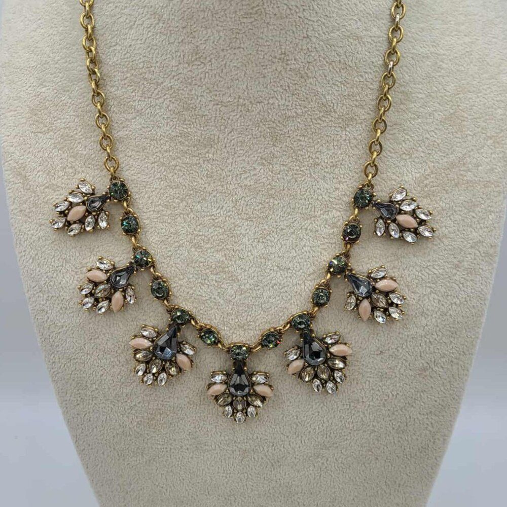 j Crew Smokey Gray and Blue Crystal Gold Tone Necklace